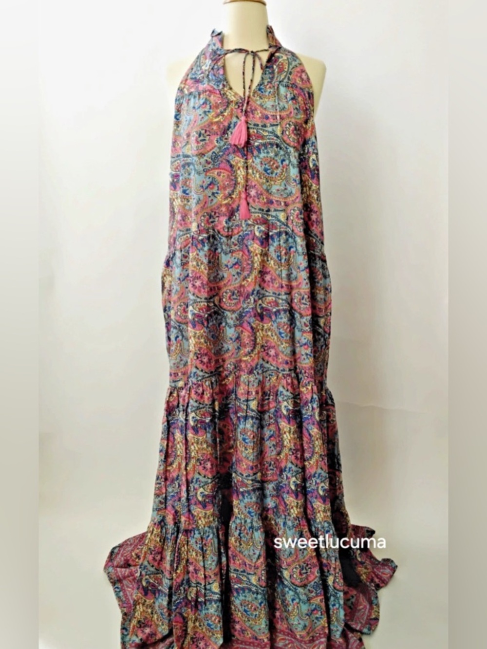 💃NWT size Medium boutique brand, Boeme Pink and Blue Paisley maxi dress